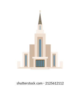 LDS temple. Stylized LDS temple, waiting for Christ to appear. Icon, clipart for website about religion, Christianity, America, USA. Vector flat illustration, cartoon style.