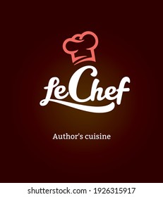 le chef - logo for restaurant cafe or food delivery service. Hat chef lattering