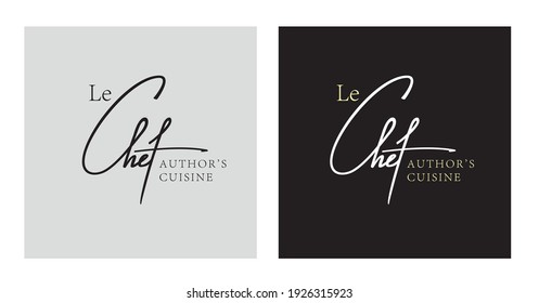 le chef - logo for restaurant cafe or food delivery service. Hat chef lattering