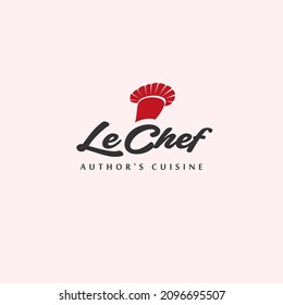 le chef is a logo for a restaurant, cafe or food delivery or catering service. Lettering chef hat. Fork with a hat. la chef.