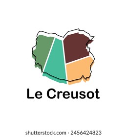 Le Creusot Map, France Country map flat style modern logotype design vector illustration