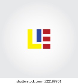 LE flat initial letter logo combining yellow, blue and red