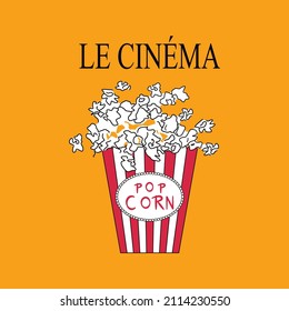 Le Cinéma in french "The Cinema" popcorn bucket vector t-shirt fashion design 