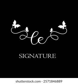 LE Handwritten initial letter, LE simple signature vector logo with butterfly shape variation, beauty, photography letter logo design. L E