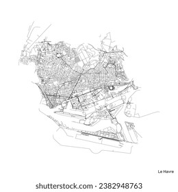 Le Havre city map with roads and streets, France. Vector outline illustration.
