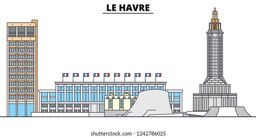 Le Havre line travel landmark, skyline, vector design. Le Havre linear illustration. 