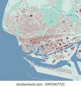 Le Havre map, France. City map, vector streetmap with buildings and roads, parks and rivers.