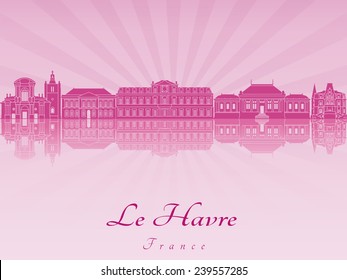 Le Havre skyline in purple radiant orchid in editable vector file
