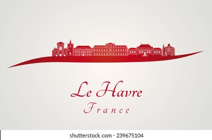 Le Havre skyline in red and gray background in editable vector file