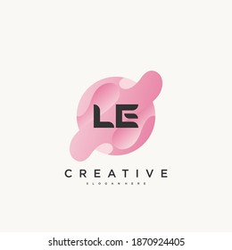 LE Initial Letter logo icon design template elements with wave colorful art.