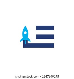 LE initial letter with rocket design logo, elements, icons, symbols, abstract, shapes. Creative inspiration idea with flat style for business company, template collection, marketing promotions.