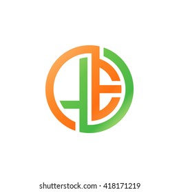 LE initial letters looping linked circle logo orange green