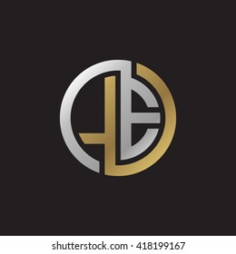 LE initial letters looping linked circle elegant logo golden silver black background