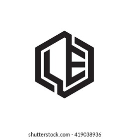 LE initial letters looping linked hexagon monogram logo