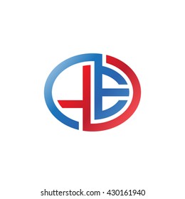 LE initial letters looping linked ellipse logo red blue