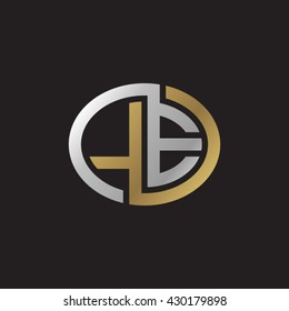 LE initial letters looping linked ellipse elegant logo golden silver black background