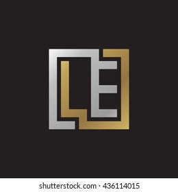 LE initial letters looping linked square elegant logo golden silver black background