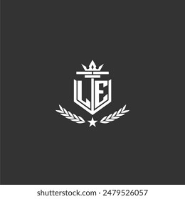 LE initial monogram brand logo design for crown vector image