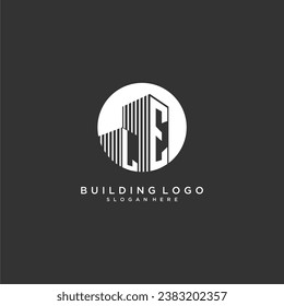 LE initial monogram building logo for real estate with creative circle style design