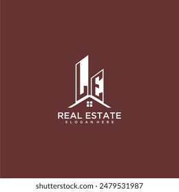 LE initial monogram building and roof logo for real estate