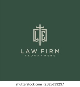 LE initial monogram for law firm with sword and shield logo image