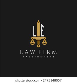 LE initial monogram for lawfirm logo with sword and scale