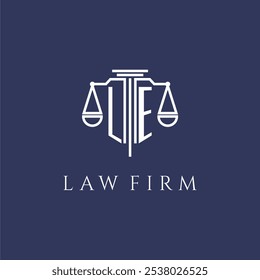 LE initial monogram for lawfirm logo with scales vector image