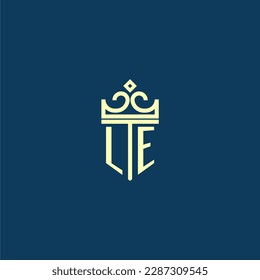 LE initial monogram shield logo design for crown vector image