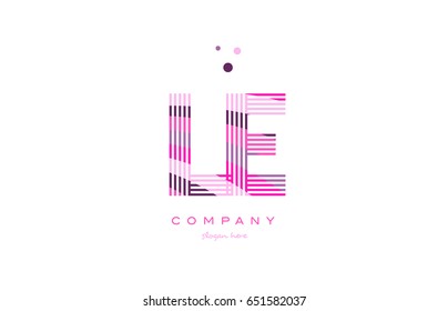 le l e alphabet letter logo pink purple line font creative text dots company vector icon design template