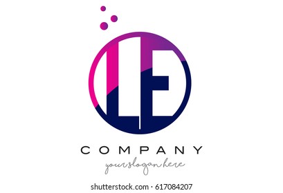 LE L E Circle Letter Logo Design with Purple Magenta Dots Bubbles Vector Illustration