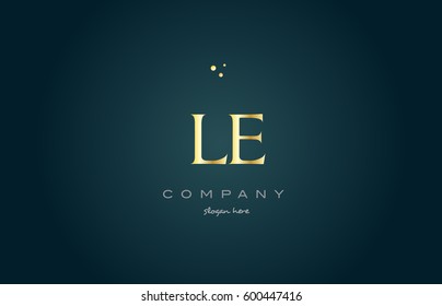 le l e  gold golden luxury product metal metallic alphabet company letter logo design vector icon template green background