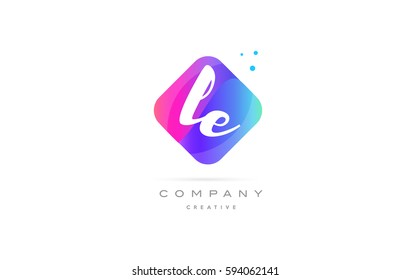 le l e  pink blue rhombus abstract 3d alphabet company letter text logo hand writting written design vector icon template 