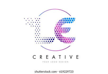 LE L E Pink Magenta Dotted Bubble Letter Logo Design. Dots Lettering Vector Illustration