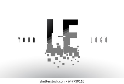 LE L E Pixel Letter Logo with Digital Shattered Black Squares. Creative Letters Vector Illustration.