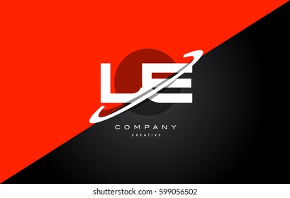 le l e  red black white technology swoosh alphabet company letter logo design vector icon template 