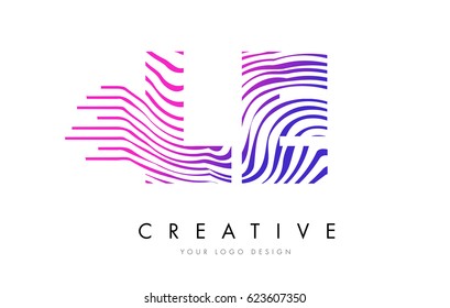 LE L E Zebra Letter Logo Design with Black and White Stripes Vector