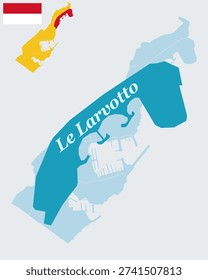 Le Larvotto Monaco Map and Flag - Larvotto Beach, Grimaldi Forum and Avenue Princesse Grace Vector Outline

