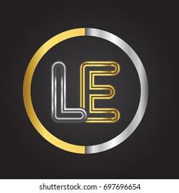 LE Letter logo in a circle. gold and silver colored. Vector design template elements for your business or company identity.