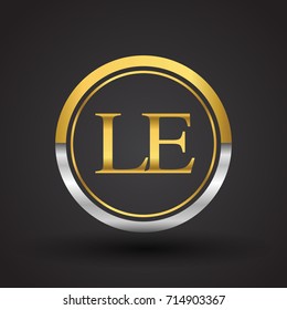 LE Letter logo in a circle, gold and silver colored. Vector design template elements for your business or company identity.