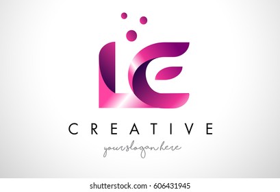 LE Letter Logo Design Template with Purple Colors and Dots