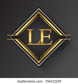 LE Letter logo in a square shape gold and silver colored geometric ornaments.