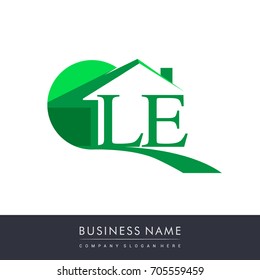 LE letter roof shape logo green, initial logo AB with house icon, business logo and property developer.