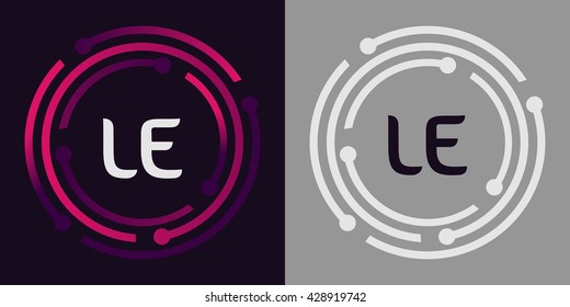 LE letters business logo icon design template elements in abstract background logo, design identity in circle, alphabet letter