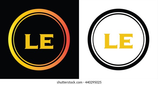 LE letters icon design template elements in abstract background logo, design identity in circle, alphabet letter