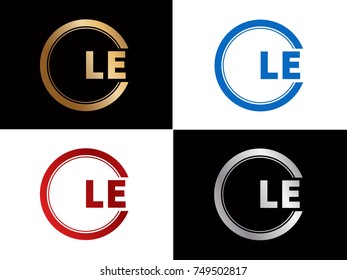 LE Logo. Letter Design Vector with Red and Black Gold Silver Colors
