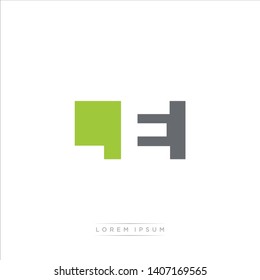 LE Logo Letter with Modern Negative space - Light Green and Grey Color EPS 10