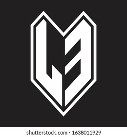 LE Logo monogram with emblem line style isolated on black background
