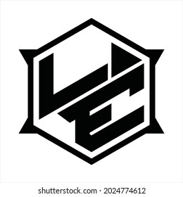 LE Logo monogram with hexagon and sharp shape design template