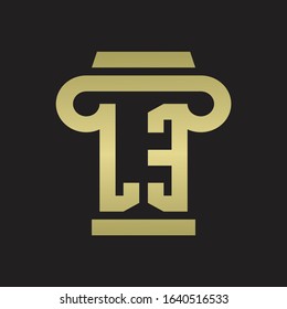 LE Logo monogram with pillar style design template with gold colors