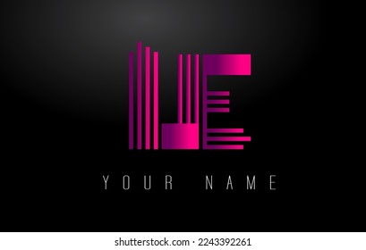 LE Magenta Lines Letter Logo. Creative Line Letters Design Vector Template.